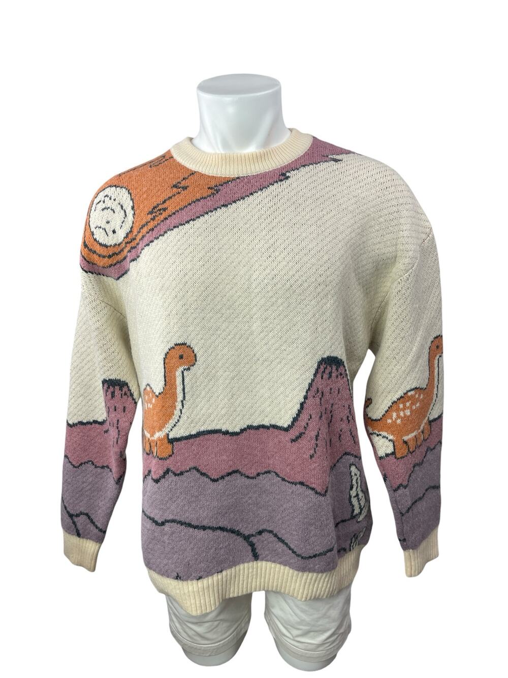Vamtac Men's Multicolor Dinosaur Crew Neck Long Sleeve Sweatshirt Sweater Top M